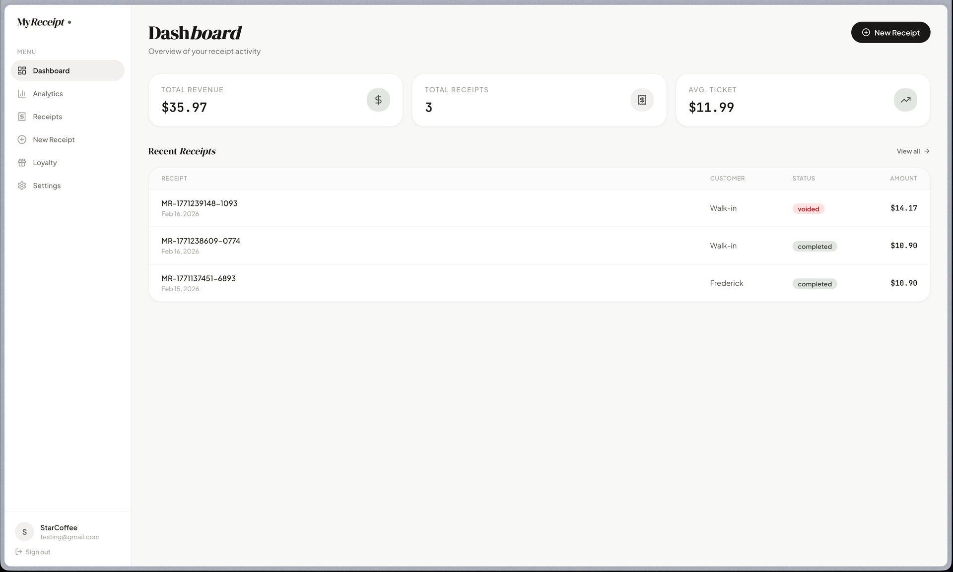 Digital Receipt Platform Preview